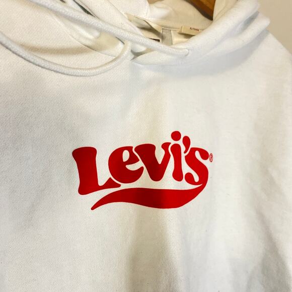 Levi's Graphic Cropped White Hoodie Sweatshirt Relaxed Fit Sz XL Poly-Cotton - Picture 3 of 14